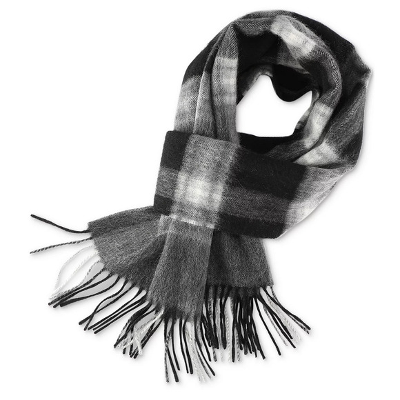 Club Room Men Maxwell Plaid Cashmere Scarf Black/Gray One Size - Picture 4 of 4